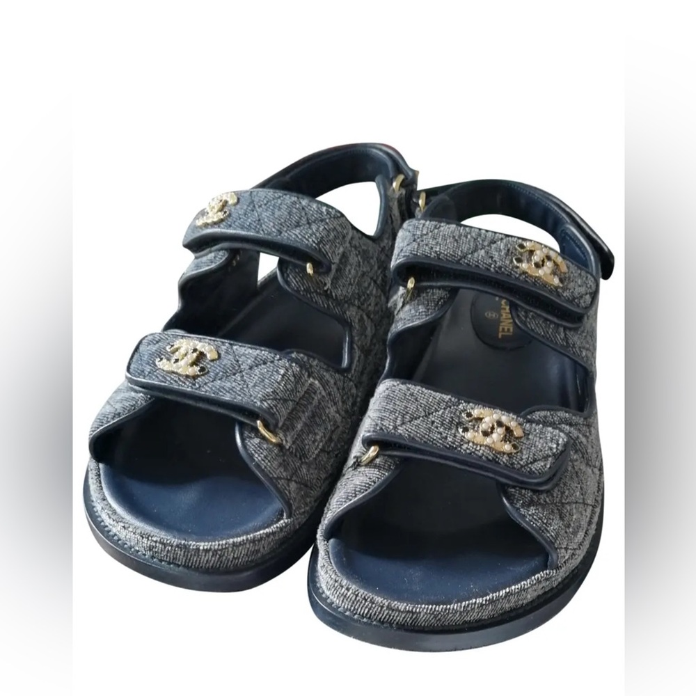CHANEL GRAY tweed dad sandal